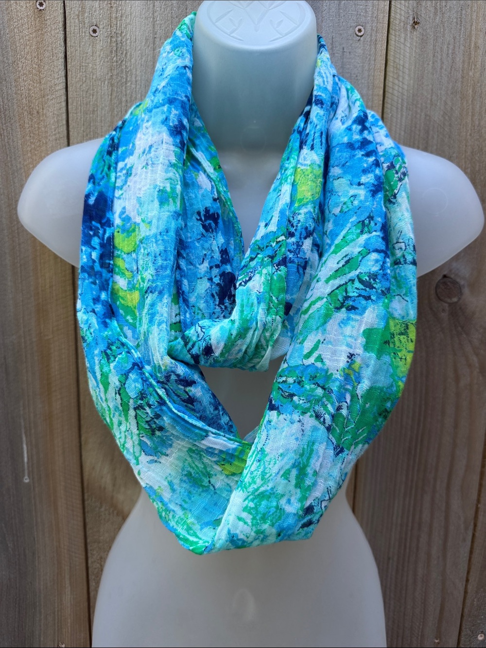 J. Jill Vibrant Blue & Green Infinity Scarf 100% Cotton